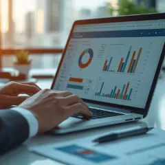 Finance professional reviewing VAT analytics on a laptop ahead of the eVAT 2027 switch in Hungary